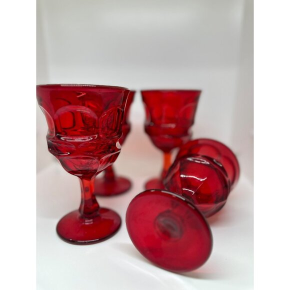 VTG 1960 Set of 4 Fostoria Argus Ruby Red Wine/Water Glasses MCM 6.5" Glasses - Picture 4 of 6